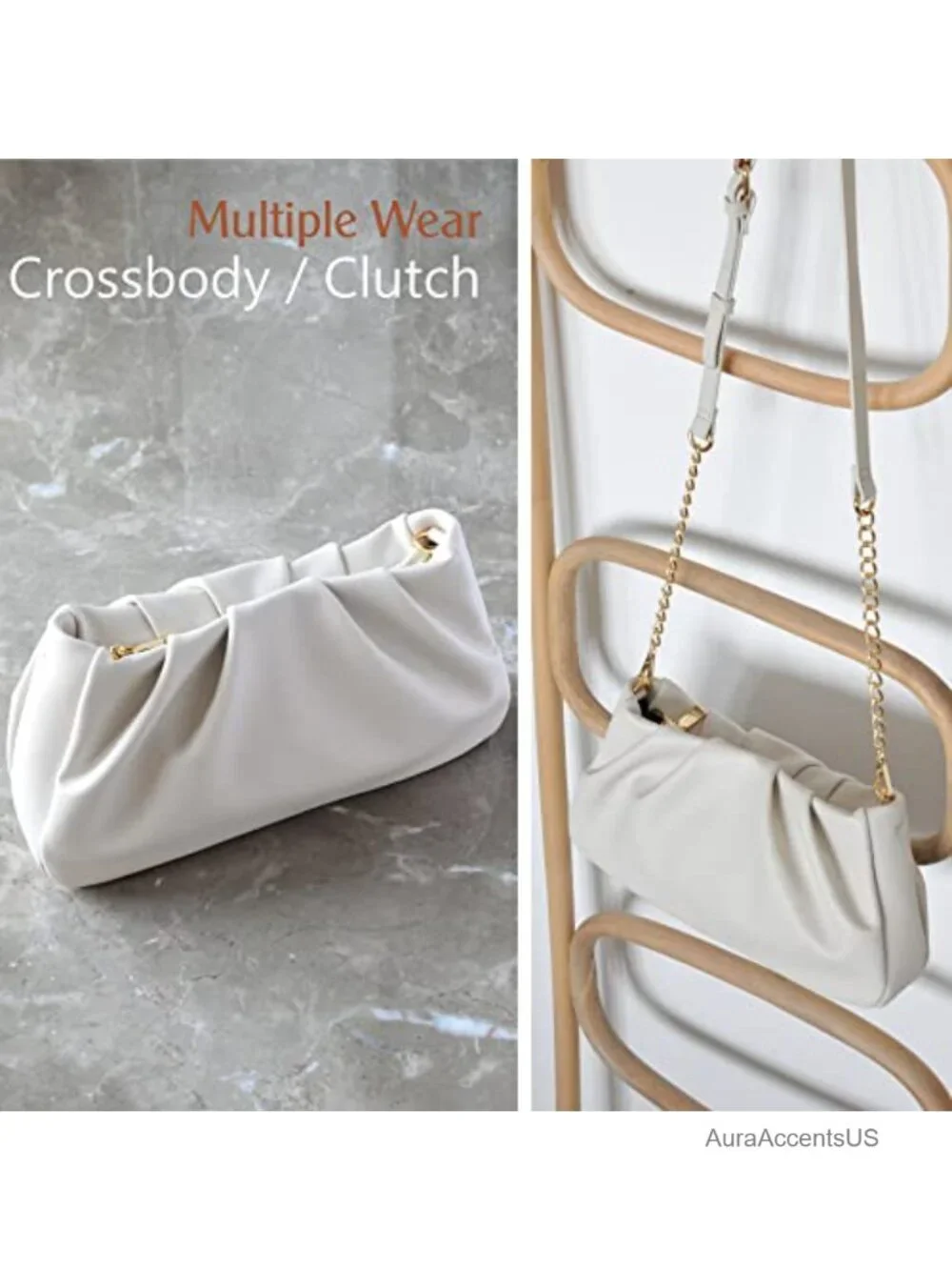 Vegan Leather Hobo Bag Crossbody Shoulder Handbag Ruched Pouch Clutch